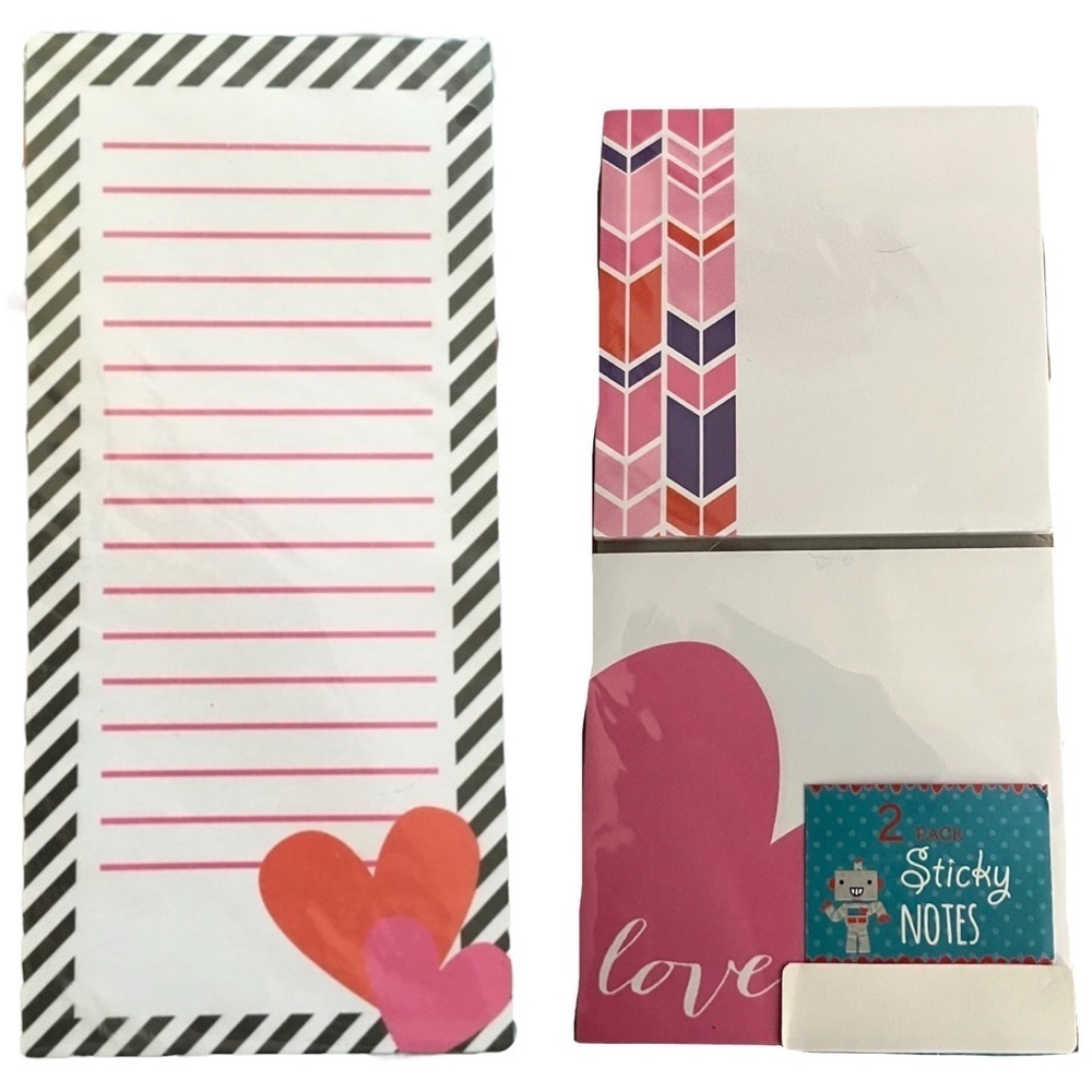 Valentine’s Planner Stationery Set List Pad Sticky Notes Hearts Herringbone